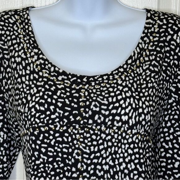 Michael Kors Women's Black and White Leopard Patterned Top Blouse Large - Picture 2 of 10
